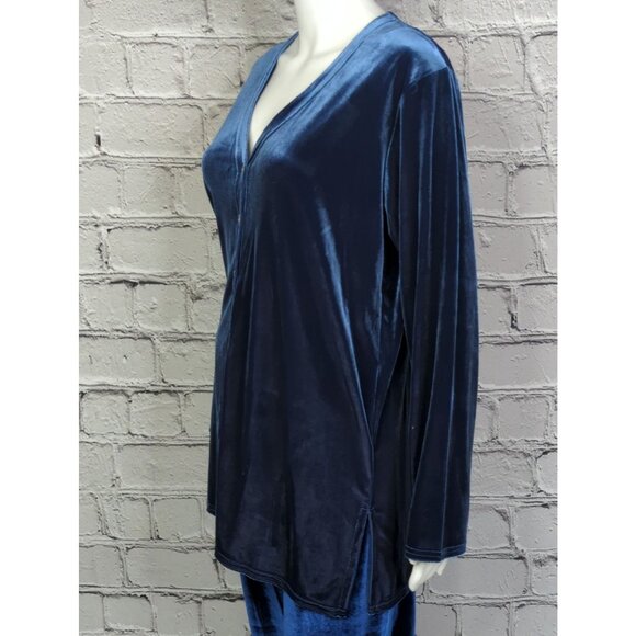 Vintage Denim & Co Size S Womens Blue Stretch Velvet Long Sleeve Top - Picture 3 of 6